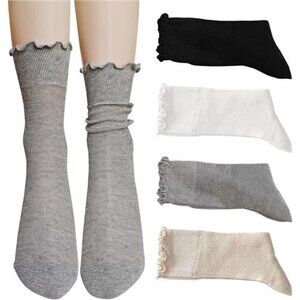 4 Women Cute Roll Top Turn Cuff Slouch Socks Hollow Out Crochet Solid